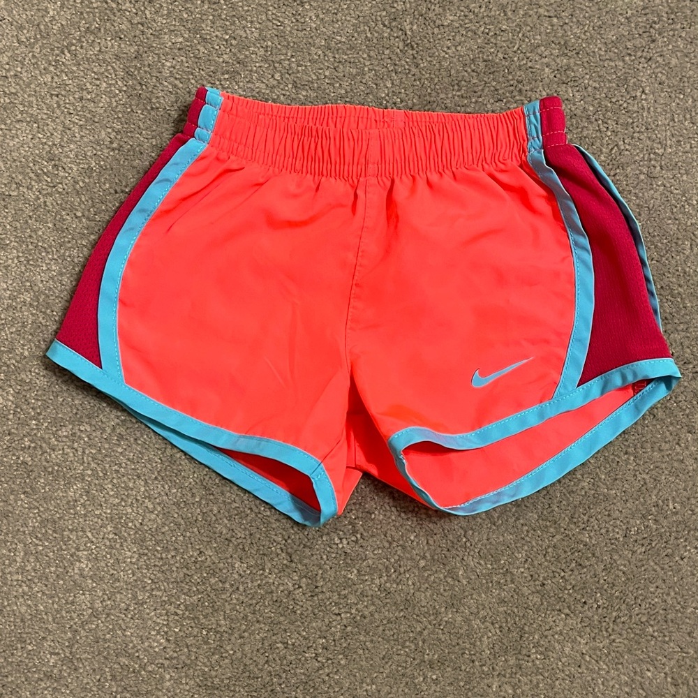 Nike Girls Neon Coral and Aqua Athletic Shorts